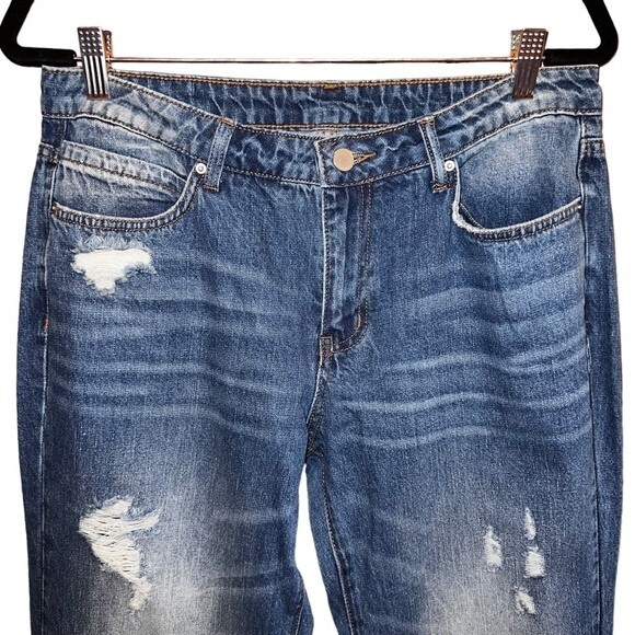Flamingo Jeans Womens L‎ Mid Rise Straight Leg Rigid Denim Destroyed NWOT - Picture 2 of 12